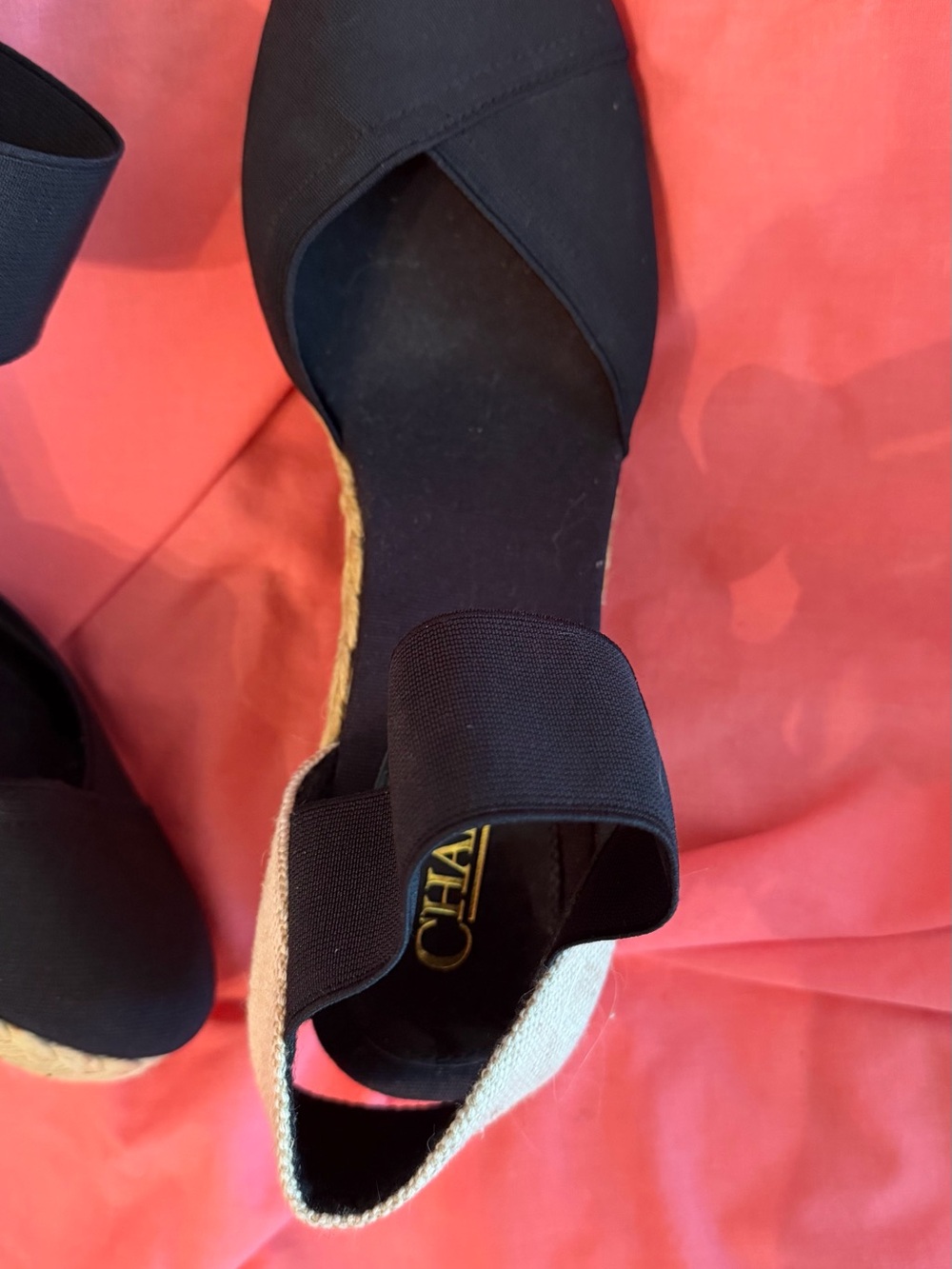 Black Canvas “Chaps” Espadrille Wedge Sandals